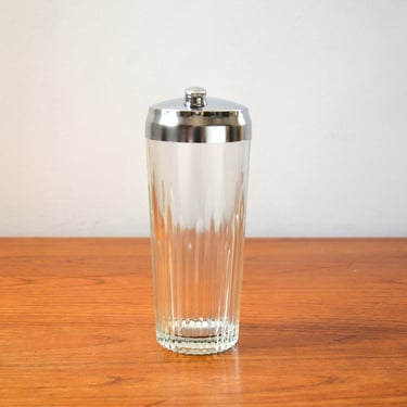 Vintage Cut Glass Cocktail Shaker with Chrome Lid, Retro Barware 