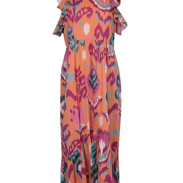 Banjanan - Orange, Magenta & Teal Ikat Print Midi Dress Sz L