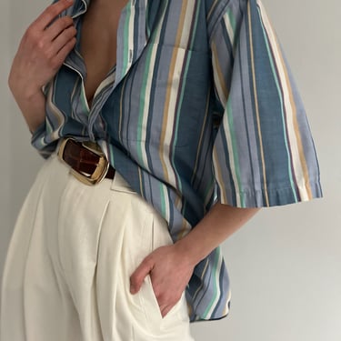 Vintage Thin Striped Short Sleeve Button Down