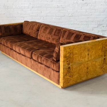 Milo Baughman Burl Wood Cased Sofa, 1970