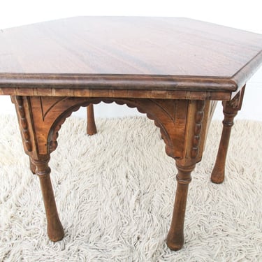 Hexagon Antique Carved Wood Coffee Table 