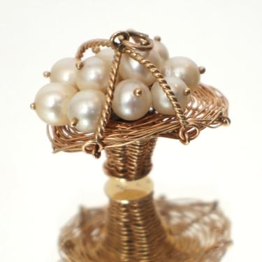 14K Gold Basket Of Pearls Charm