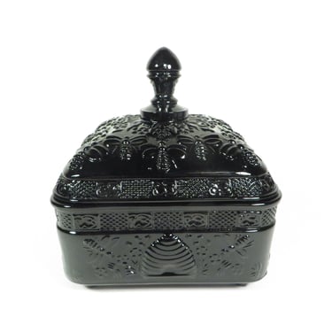 Vintage Tiara Beehive Honey Pot Black Glass Candy Dish - Tiara Indiana Glass Beehive Glass Box 