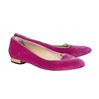 Charlotte Olympia - Pink Velvet Cat Loafers Sz 10.5