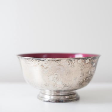 Vintage Eclectic Silverplate & Burgundy Pedestal Bow 