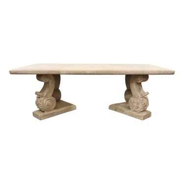 Bernhardt Neoclassical Acanthus Scroll Leg Textured Stone Cocktail Table