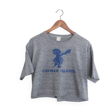 Caymans Island shirt / 70s crop top / 1970s Cayman Islands tri blend grey crop top t shirt Large 