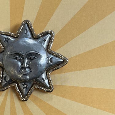 celestial sun brooch vintage JJ moon and stars pin 