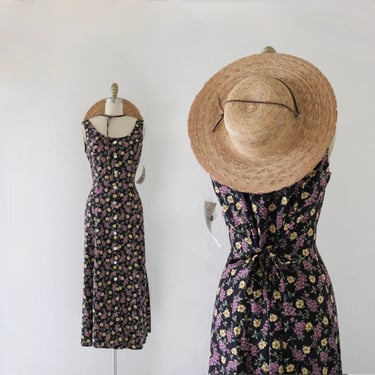 deadstock dark floral tie back dress - s - with tags 