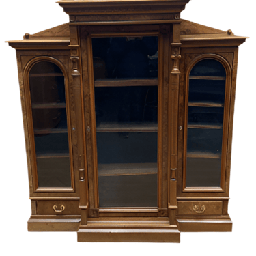 Antique Victorian Eastlake Walnut Bookcase Display Case