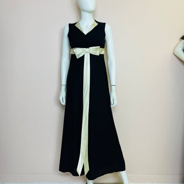 Vtg 1960s mod hostess palazzo black and white bow jumpsuit 