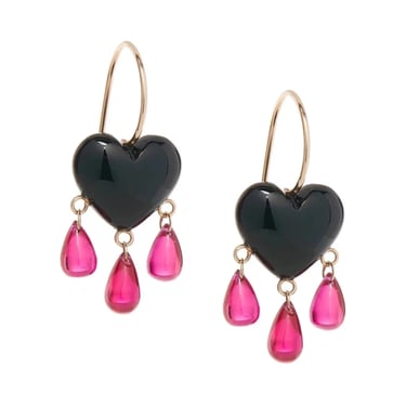 Bleeding Heart Earrings - 14ky, Onyx + Ruby