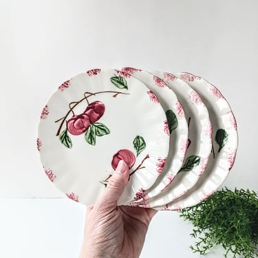 4 Vintage Blue Ridge Autumn Apple Salad Dessert Luncheon Plates/Sponge Painted Pottery/ Southern Potteries/ Country Cottage Core Farmhouse 