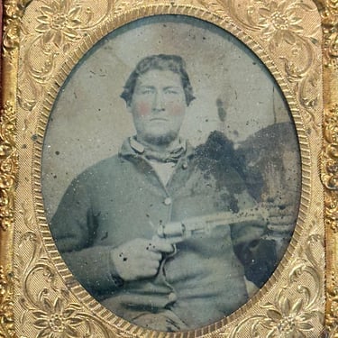 Antique Civil War Ambrotype of Soldier Displaying Pistol  - Rare 19th Century Collectible Photography - American Historical Photos - AS IS 