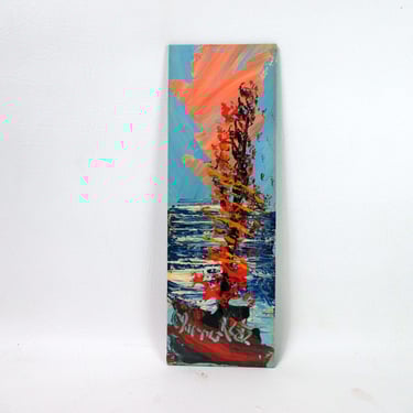 Morris Katz Original Signed Painting Vintage Impasto Oil on Board Bright Colored Wall Decor Unframed Nautical Seascape Boat Ocean Painting 