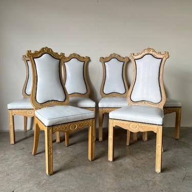 Hollywood Regency - Style Carved Wood Dining Chairs- Set of 6 