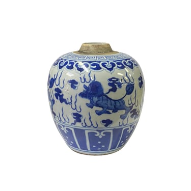 Oriental Handpaint Foo Dog Small Blue White Porcelain Ginger Jar ws2326E 