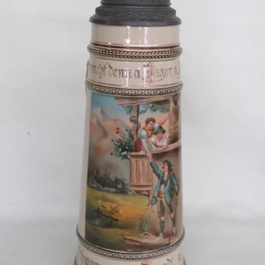 Marzi and Remy Germany Extra Large Ceramic Pewter Lidded Beer Stein 3940B