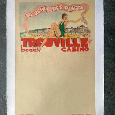 1930s Vintage French Printing of Show Poster Paper Mounted on Canvas, Trouville La Reine Des Plages 
