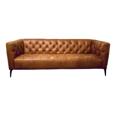 Modern Saddle Brown Leather Tufted Sofa