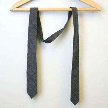1950s Charcoal Gray Striped Skinny Tie 