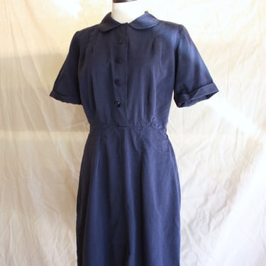 40s Navy Blue Shirtwaist Dress Size M 
