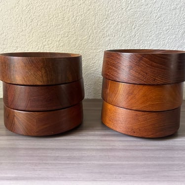 Vintage Set of 6 Small Dansk teak wood bowls by Jens Quistgaard, Mid Century Danish design 