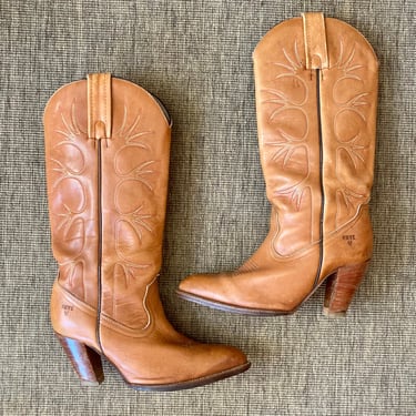 Vintage 80s FRYE COWBOY BOOTS / Stacked High Heel / 8.5 