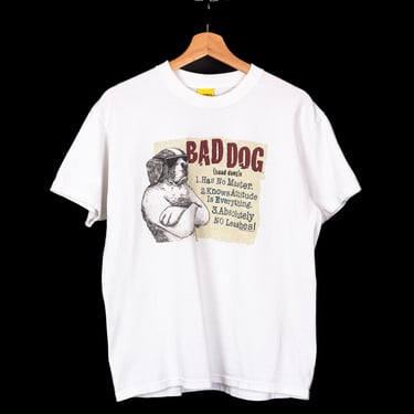 90s Big Dogs "Bad Dog" T Shirt - Medium | Vintage Unisex White Graphic Animal Tee 