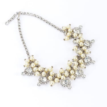 Pearl & Rhinestone Cluster Collar Necklace