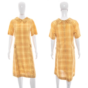 1960's Yellow Plaid Dress Size XL