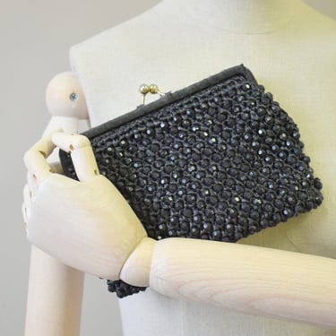 1960s Le Jule Black Beaded Clutch Purse 