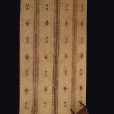 Long Blonde Colored Tuareg Carpet with 3 Large Decorative Bands Separating a Field of Bone & Step Diamond Motifs