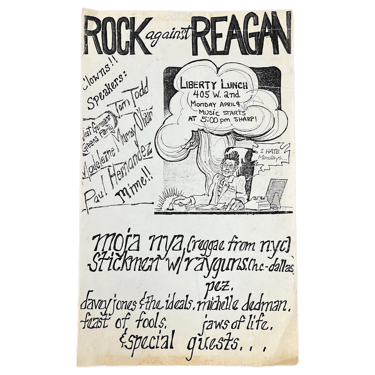 Vintage Rock Against Reagan "Mora Nya" Liberty Lunch Texas Flyer