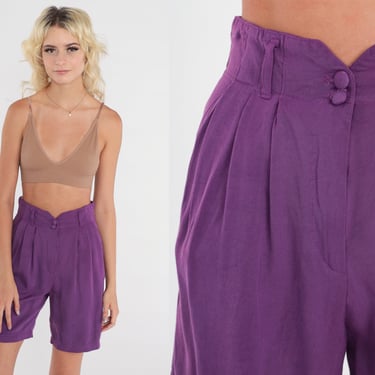 90s Pleated Shorts Purple Rayon Shorts Mom Shorts High Waisted Retro Trouser Summer Bottoms High Waist Vintage 1990s Extra Small xs 