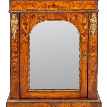 Victorian Marquetry Walnut Mirrored Cabinet