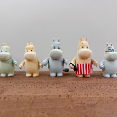 Vintage Fuzzy Moomin Articulated Figurines - Moomintroll Snorkmaiden Moominpappa Moominmamma Snork 