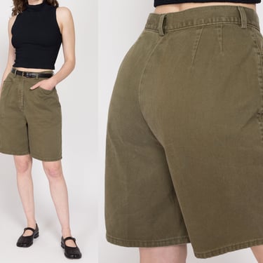 Medium 90s Olive Green Jean Shorts 29.5" | Vintage High Waisted Denim Mom Shorts 