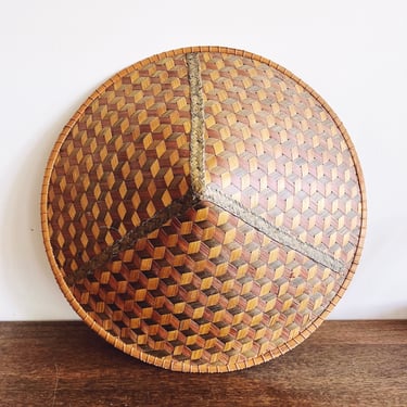 Vintage Chinese Woven Rattan and Bamboo Decorative Sun Hat 