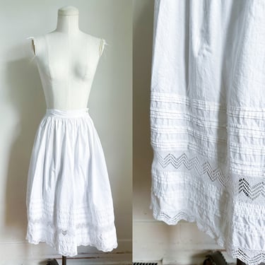 Antique Edwardian Petticoat / Slip Skirt /  White Eyelet Skirt // 22" waist 
