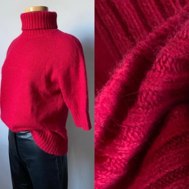 Cherry Red Silk and Cashmere Turtle Neck Sweater | M 