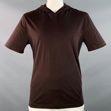 BOTTEGA VENETA Size L Brown Cotton Hoodie Short Sleeve Sweatshirt