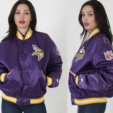 Minnesota Vikings Starter Jacket Vikings Jacket, Vintage 90s Satin NFL Bomber Coat, Authentic Pro Line Mens Snap Up XL 