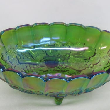 Indiana Carnival Glass Iridescent Green Grape Serving Fruit Center Bowl 2654