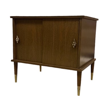 Free Shipping Within Continental US - Vintage Mid Century Modern Record Cabinet or Accent Table With Brass Details. 