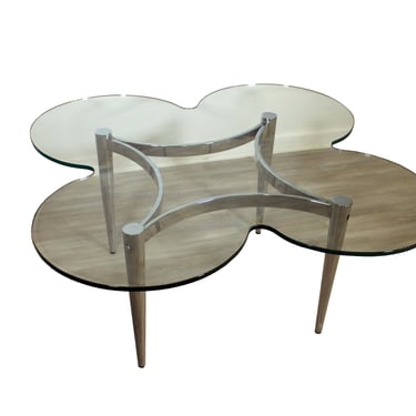 Contemporary Modern Clover Petal Shaped Glass and Chrome Coffee Table 