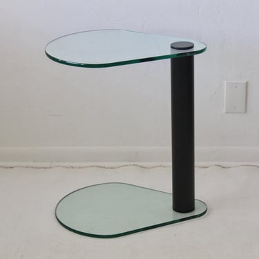 1980s Leon Rosen for Pace Style Postmodern Steel and Glass Teardrop Side Table Vintage 