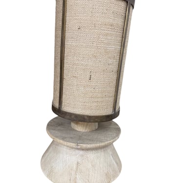Limited Edition Modern oak, bronze and burlap lamp