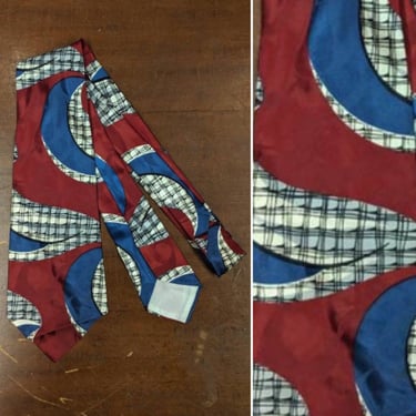 Vintage 1950s, Swirls and Grid Net Print Tie, 1940s Rockabilly Swing Tie, 1940s Tie, 1950s Tie, Vintage Shirt, Vintage Necktie 