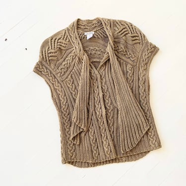 Vintage Oscar De La Renta Brown Cable Knit Sweater Vest 
